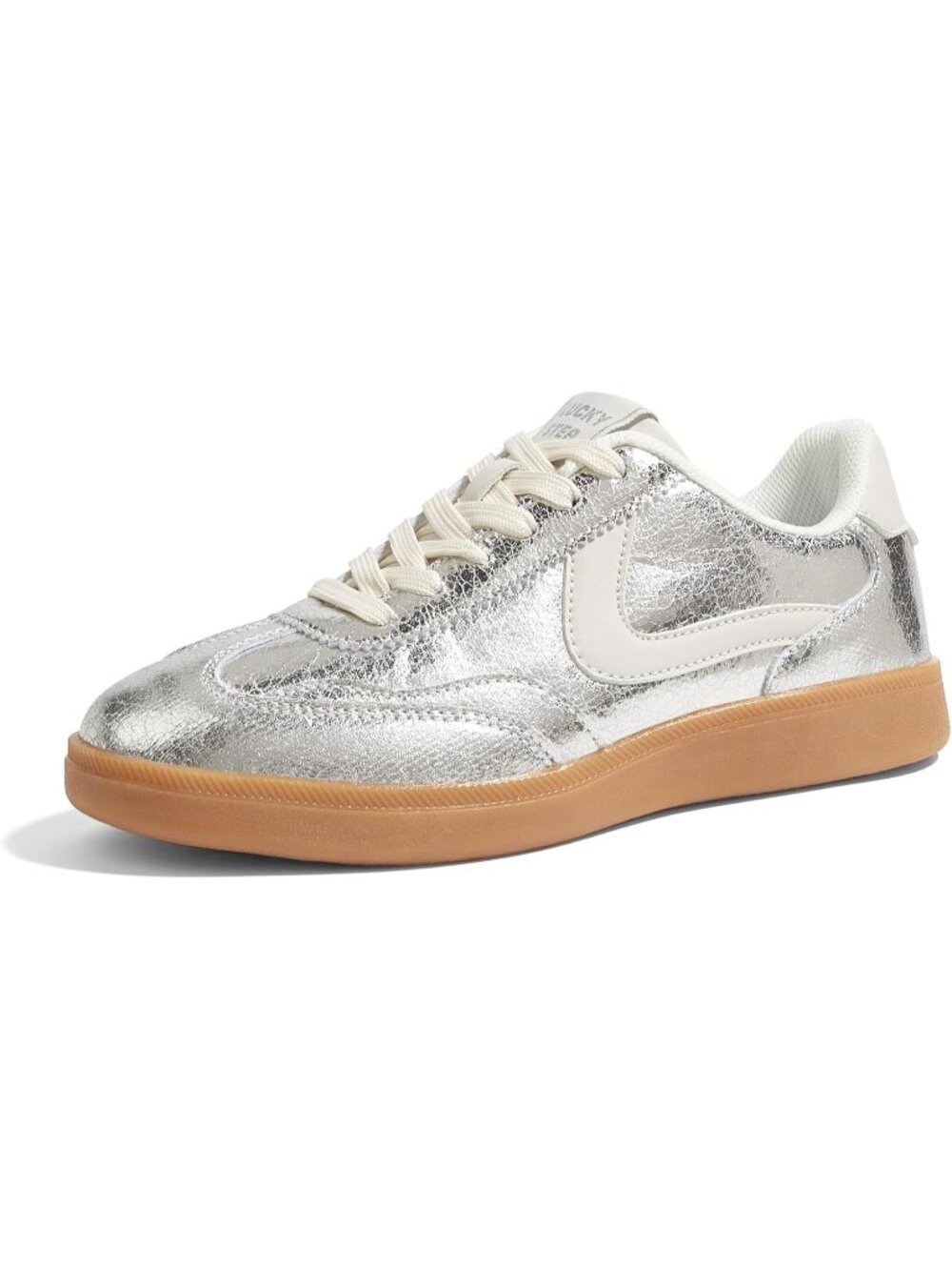 Women's Sliver Faux Leather Non Slip Round Toe Flat Heel Classic Sneaker